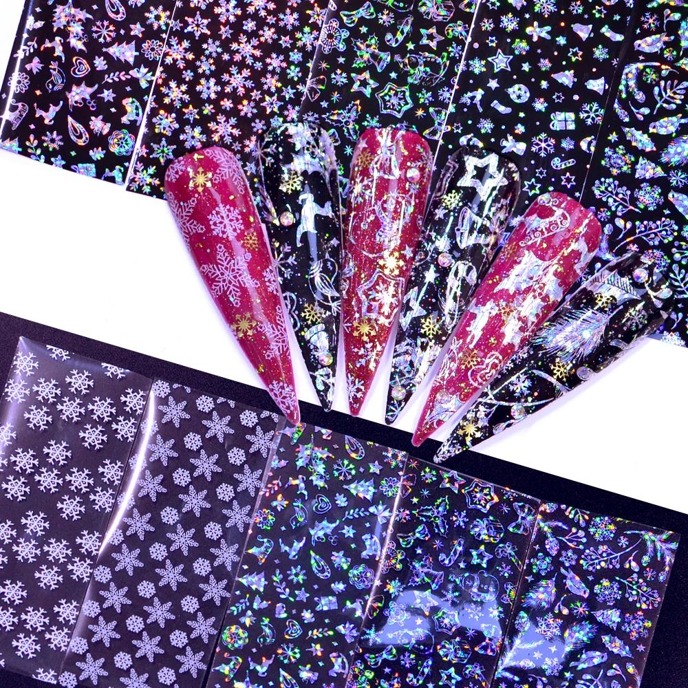 10 шт Рождественский узор для ногтей наклейки на ногти 3D Снежинка звезда лазер блестки ногтей Переводные фольги Рождество фольга для ногтей