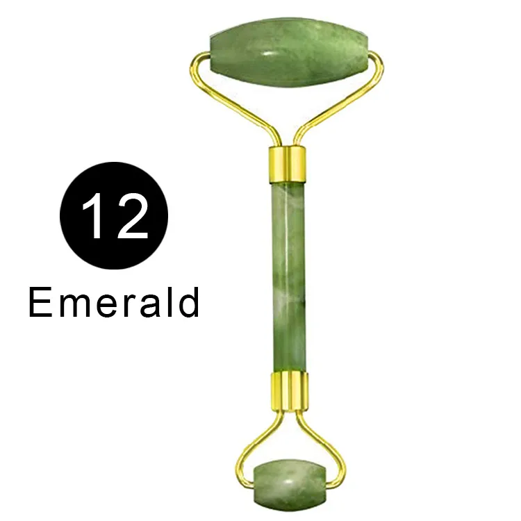 12 Emerald Натуральный нефритовый роликовый массажер, электрический Тонкий роликовый массажер для лица, коробка для кожи лица, розовый Rojo Rosa драгоценный камень с подарком для влюбленных, Adamei - Цвет: 12 Emerald