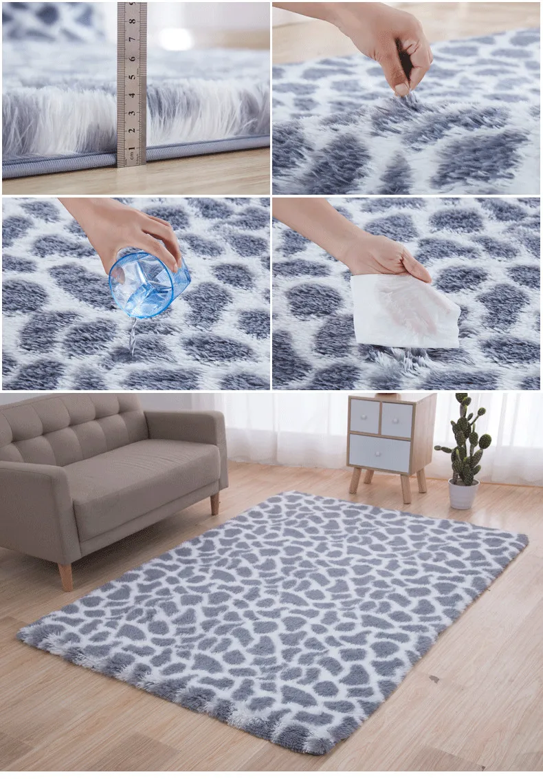 Tie-dye bedside mat thicken balcony coffee table blanket encryption plus soft color solid floor mat living room leopard carpet