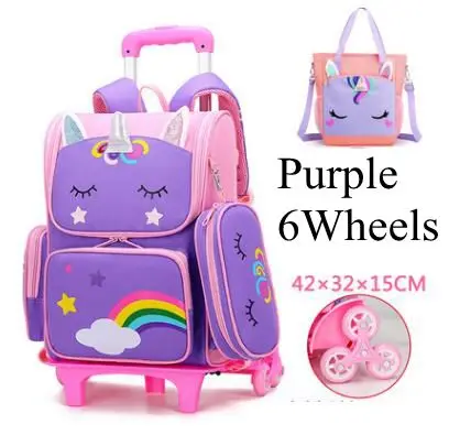 School Trolley Bag for Girls Kids with lunch bag Rolling Backpack children backpack,children bag