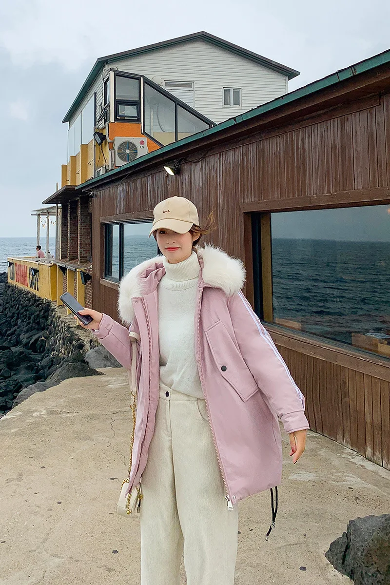 

2019 off Season Autumn And Winter Cotton-padded Clothes Women's Mid-length Large Size Loose Cotton Coat Thick Parka Slimming Fur