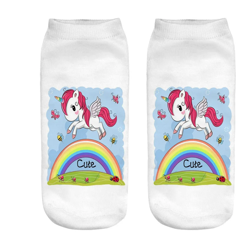 Новинка, прямые короткие носки с 3D принтом единорога, мужские и женские носки из полиэстера с радужной лошадью, удобные дышащие чулки WZ679 - Цвет: 1