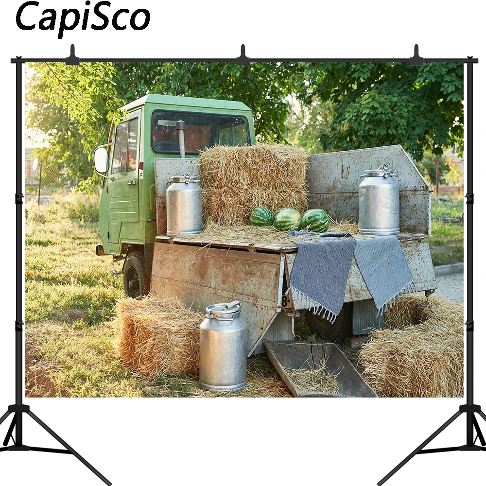 

Capisco Farm Photography Backdrop Harvest Festival Antique Truck Hay Bale Photo Background Rural Village Portrait Shoot Studio