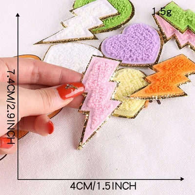 1Pc Sequin Chenille Embroidery Patches Rainbow/Lightning/Heart Patches Appliques Iron On Patches For Children Woman Clothes 