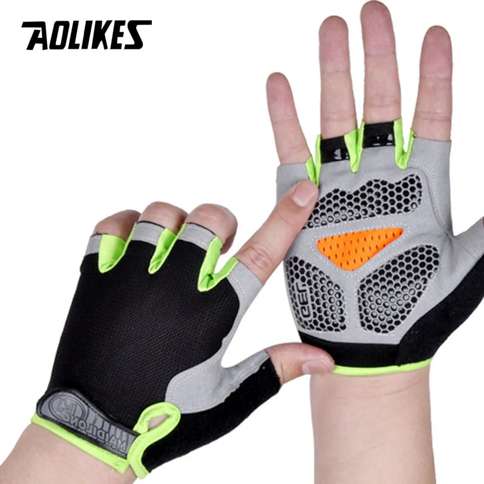 AOLIKES Gel Padded Half Finger Gloves Strap Cycling MTB Gym Weightlift 