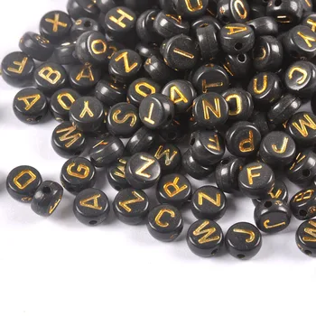 

400PCs Mixed black and gold Acrylic Alphabet/Letter Round Beads For Jewelry Making 7x4mm YKL0797