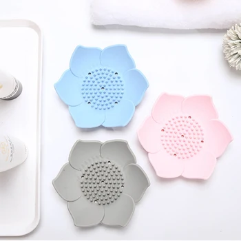

Lotus Flower Flexible Silicone Plates Shower Bath Tray Soap Box Storage Soap Dish Soap Saver Drain Soap Holder Bathroom Gadgets