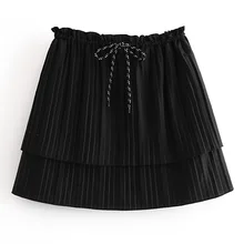 Fandy lokar, двойные плиссированные мини юбки, женская модная Однотонная юбка, женская элегантная юбка с поясом, Женская HW