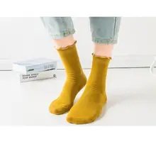 Женские однотонные хлопковые носки до щиколотки с откатными краями; Разноцветные носки для девушек; женские короткие носки; 5 пар/лот; AL180SC