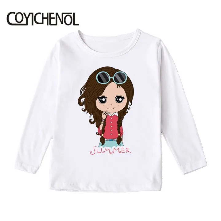 Г. Модная детская футболка для девочек с ручной росписью; Kawaii; сезон весна-осень; модальный длинный рукав с героями мультфильмов; детские топы с принтом - Цвет: Белый