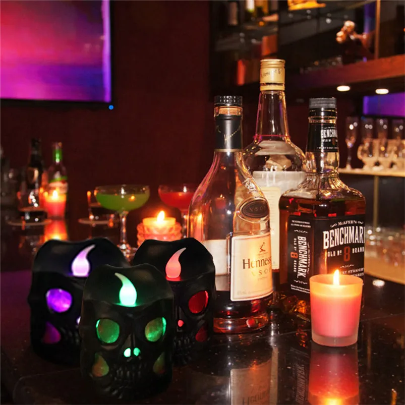 4Pcs Halloween Light Decoration Skull Candle Lamp Colorful Night Light Garland Led Light Luces Led Decoracion 35SEP108