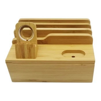 

Solid Universal Charging Station Desktop Organizer Storage Tablet Phone Bamboo Holder Dock Multiple Device Stand Home Office