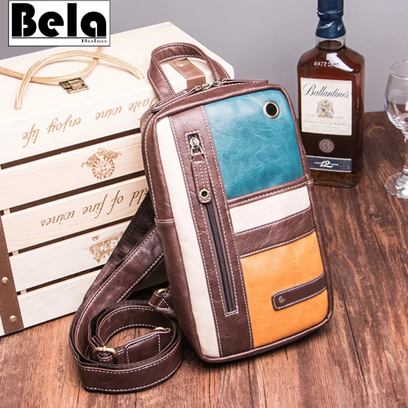 

BelaBolso Panelled Design Chest Bag Crossbody Bag For Men Messenger Bags Fashion Male Diagonal Package Shoulder Bag Retro HMB680