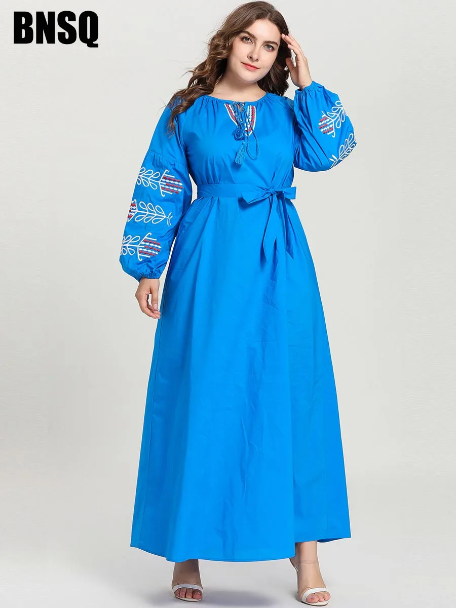 BNSQ плюс размер abaya Макси платье вышитый Восточный халат из марокена Пакистанская Исламская Турция арабский длинная одежда Вечерние Платье