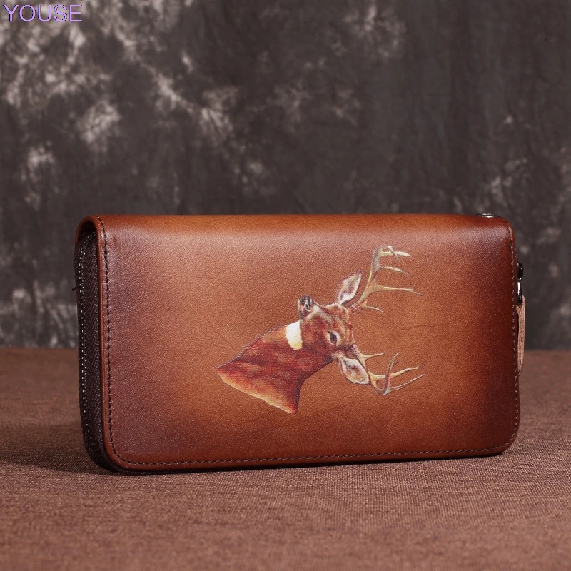 

Retro Leather Wallet Zipper Bag Women's Wallet Clutch Cowhide Leather Wallet Zip Card Package dan la bao