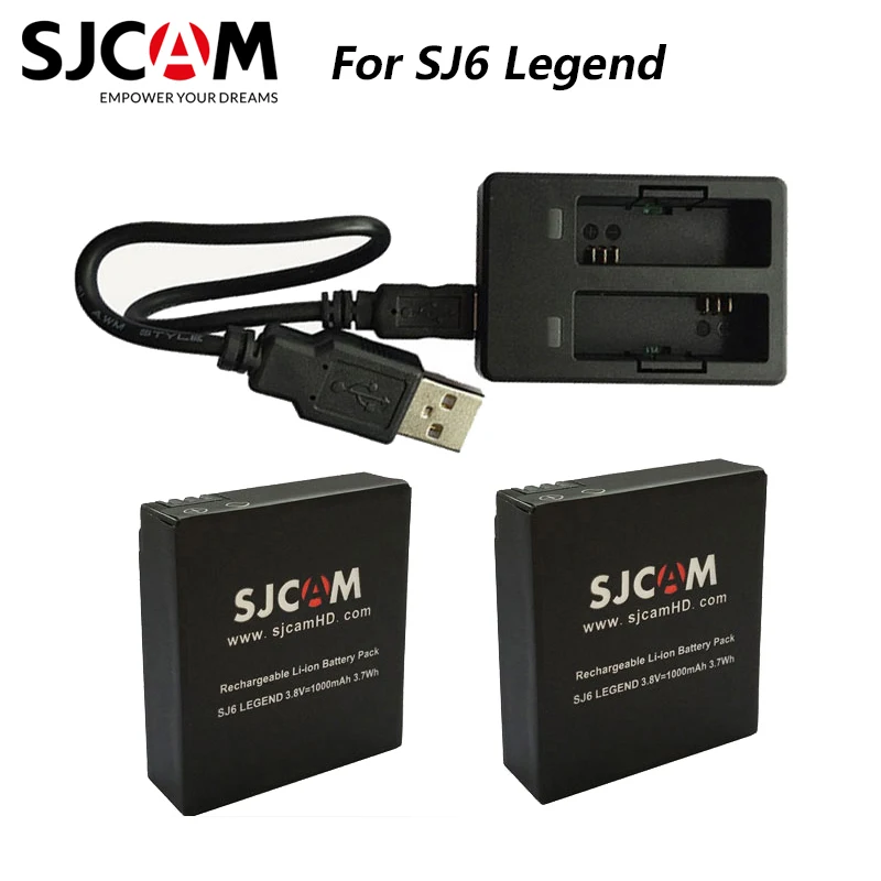 SJCAM 2 шт. SJ6 батареи 3,8 в 1000 мАч аккумуляторная батарея + двойное зарядное устройство для SJCAM SJ6 Legend аксессуары для спортивной экшн-камеры SJCAM 2 шт. SJ6 батареи 3,8 в 1000 мАч аккумуляторная батарея + двойное зарядное устройство для SJCAM SJ6 Legend аксессуары для спортивной экшн-камеры