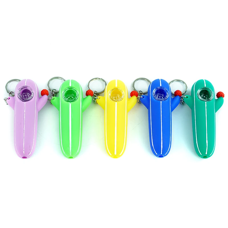 

Cactus shape design Silicone Smoking Pipe with Glass Bowl Tobacoo Pipe Portable Hand Pipe Cigarette Holder
