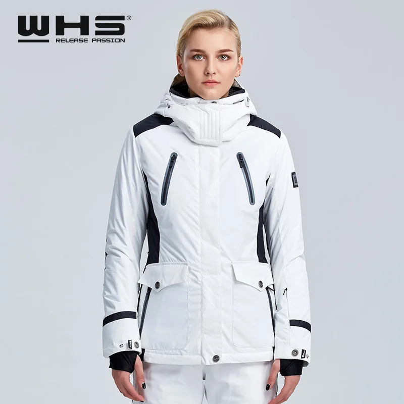 WHS новая пара зимняя Лыжная куртка уличная Снежная хлопковая спортивная женская теплая уличная куртка водонепроницаемая и ветрозащитная белая куртка - Цвет: white women