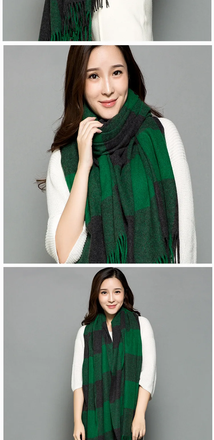 Luxury Brand Wool Scarf Female Best Quality Classic Plaid Winter Warm Thickening Scarf Pashmina Tassels Women Wrap Shawl