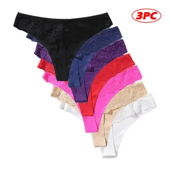 

3PC Women Pantie Women Sexy Lace Underwear Sexy Lace High Elastic Ice Silk knickers Underpants Briefs ropa interior femenina