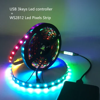 

RGB LED Strip Light WS2812B Addressable Pixel Tape USB 3Keys Remote Controller For TV Back Under Cabinet Lamp DC5V 2m/3m/4m/5m