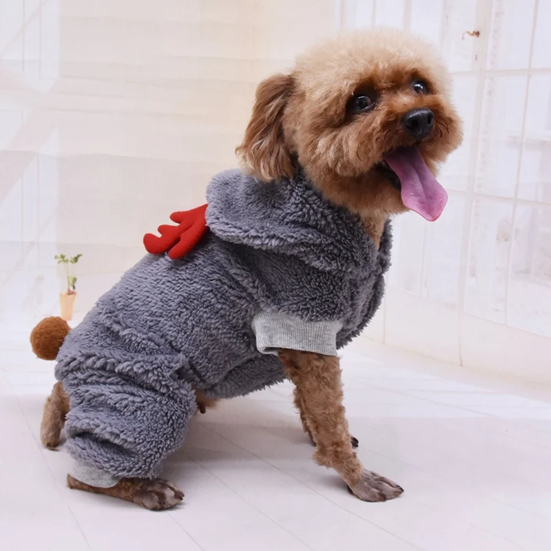 S-2XL, мягкий бархатный комбинезон для собак, зимняя одежда для собак на Рождество, пальто для щенка, костюм для животных, теплая толстовка для собак, одежда с капюшоном на Рождество