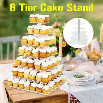 

6 Tier Cake Holder Square-Shape Acrylic Cupcake Cake Stand For Home Birthday Tools Party Stands Decoration Gift