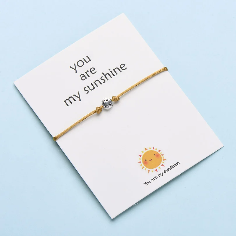 IYOE Wish Card You Are My Sunshine, крошечные браслеты с улыбающимся лицом для женщин, мужчин, детей, винтажный браслет дружбы с красной нитью, парные - Окраска металла: 10