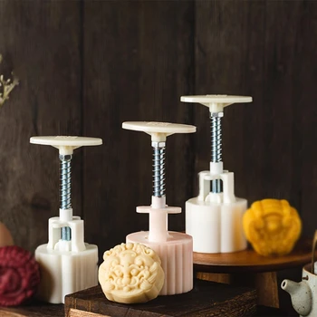 

Plastic Mooncake Mold 63g 3D Cookie Cutter with 2 Stamps Hand Press Chocolate Moon Cake Mould DIY Bakeware Mid-autumn Festival