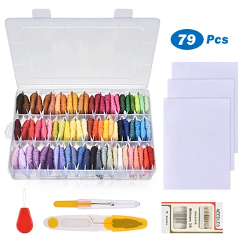 

NEW 79PCS Embroidery Floss Cross Stitch Thread Kit Sewing Needles Sewing Accessories Storage Box Embroidery Starter Kit with Box