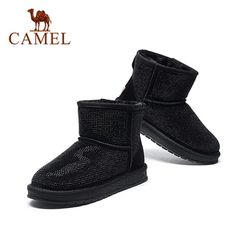 

CAMEL 2020 New Snow Boots Women Winter Warm Black Gray Rhinestones Ankle Boots Fashion Short Plush Non-slip Ladies Shoe Footwear