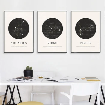 

DDHH Constellation Nursery Wall Art Canvas Poster Prints Astrology Sign Geometric Painting Nordic Kids Decoration Pictures