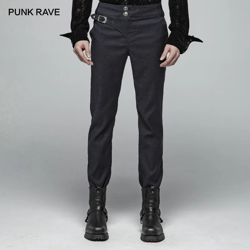 

PUNK RAVE Mens Punk Pants Gentleman Simple Dark Jacquard Woven Trousers Gothic Party Prom Club Performance Adjustable Men Pants