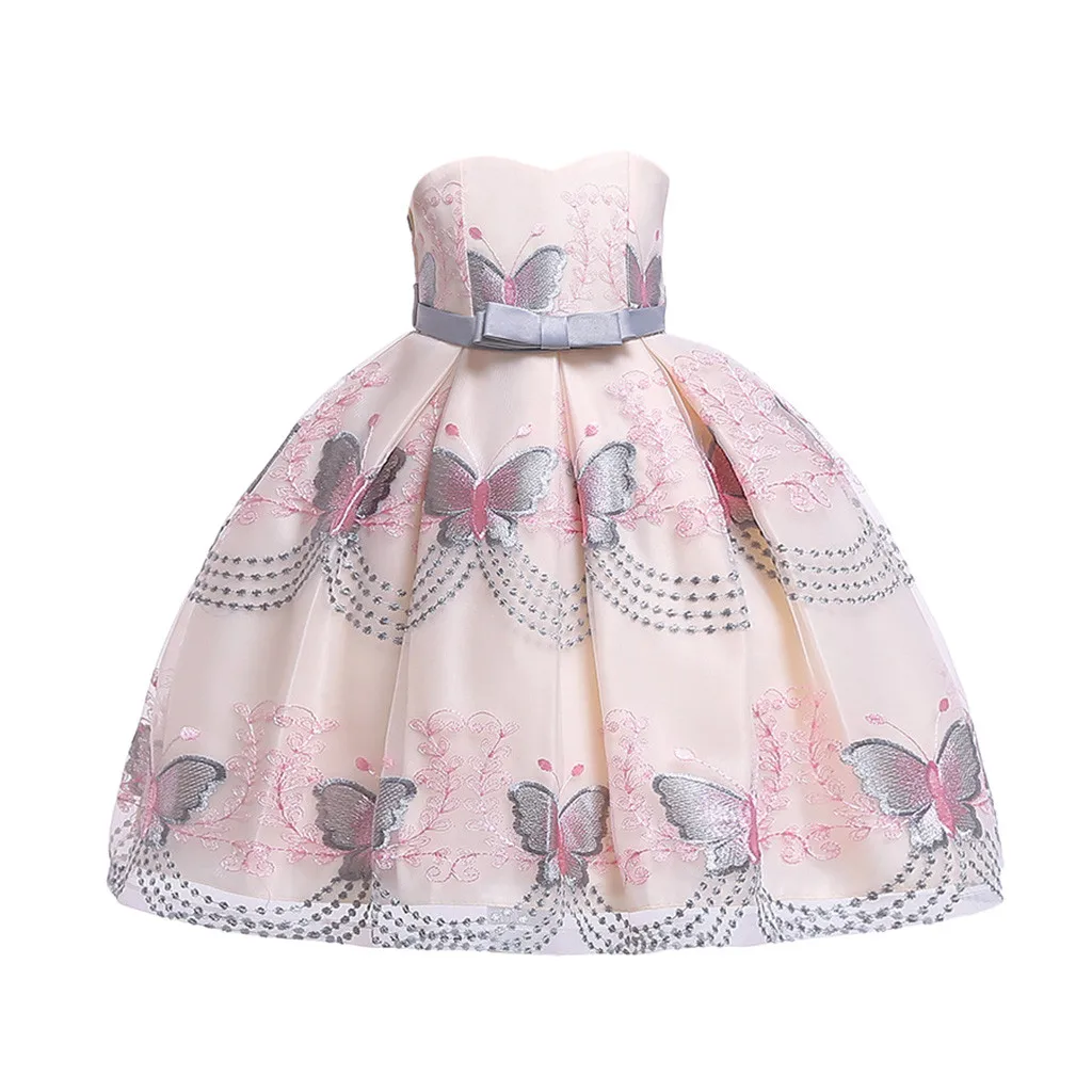 Детское платье без рукавов; платья с вышитыми бабочками; Сетчатое платье; платье принцессы; Пышное Платье для дня рождения, свадьбы;#3