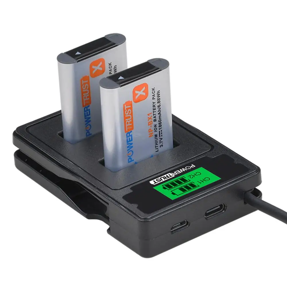 

NP-BX1 Battery NPBX1 BX1 and Fast Dual Charger for Sony AS20, AS100, AS200, CX405, CX440, H300, HX90V, MV1, RX100, X1000,