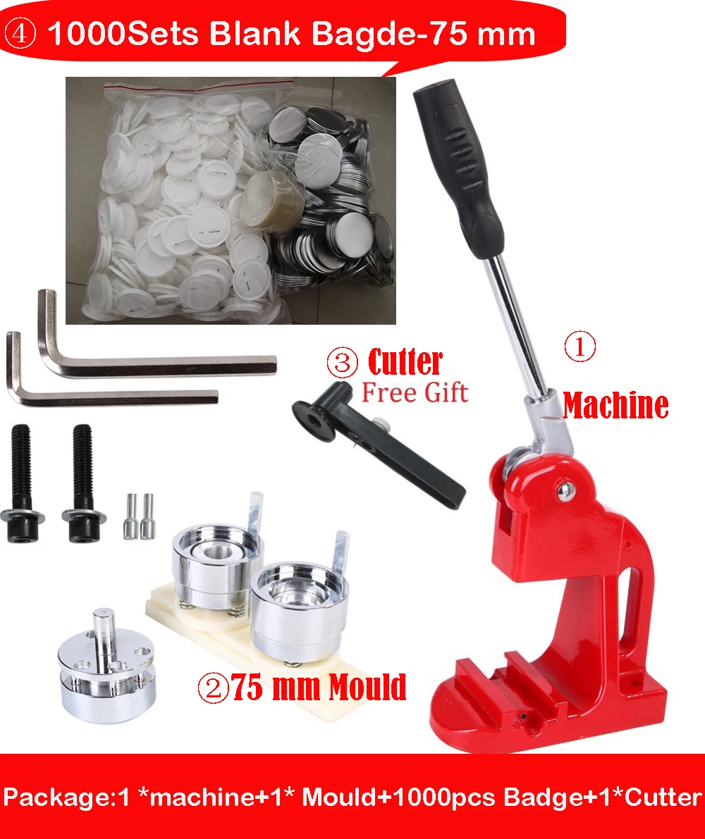 

1000sets 75mm Pin Button Badge Parts Raw Material with 75mm Button Badge Mould and Button Badge Machine Business Sets