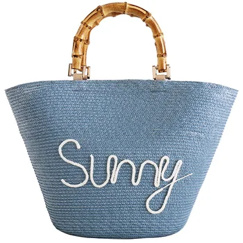 

New Straw Bag Women Fashion Bamboo Portable Original Handmade Yarn Custom Letter "Sunny" Personalized Handbag