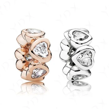 

YDX 925 Sterling Silver Heart Fine Spacer Stopper Beads Fit Charm Bracelet Jewelry Making