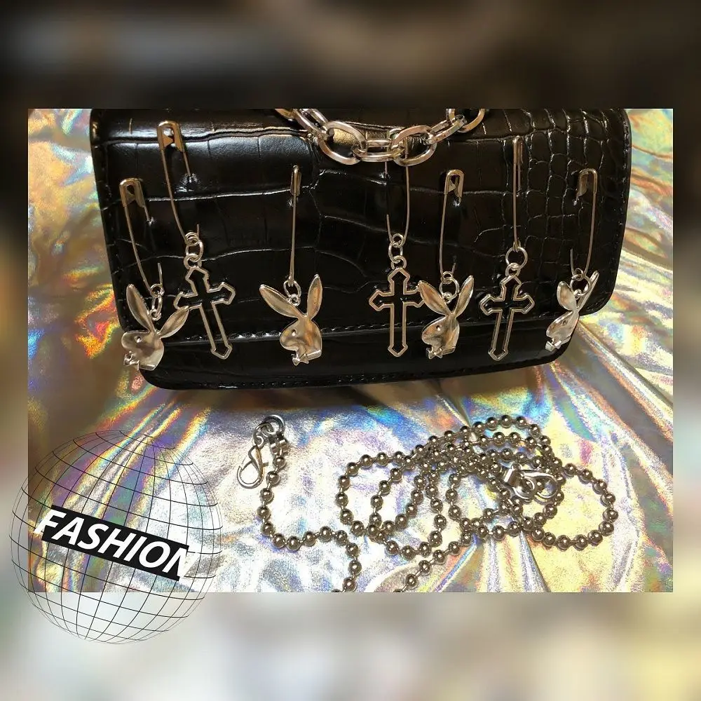 Harajuku Gothic Shoulder Bag Woman Metal Punk Moto Biker Style Female Handbags Cross Paper Clip Rabbit Dark Messenger Bag Purses