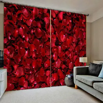 

Curtain Decoration 3D Brief Red rose petals Curtains For Bedroom Living room Polyester Room Curtain custom curtains