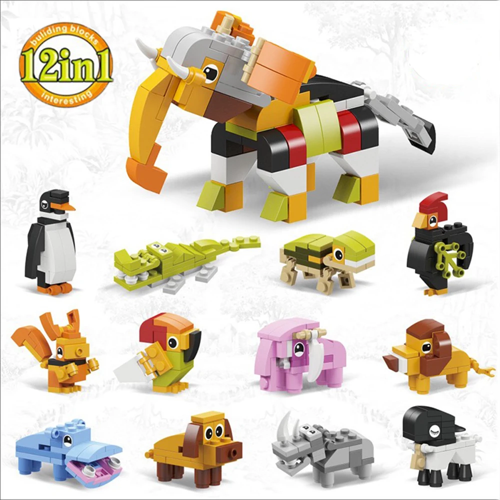 

12-in-1 Dinosaur Model Toy Set Mini Diamond Building Blocks Animal DIY Brick Set Educational Toys for Children Kids Boys Gifts