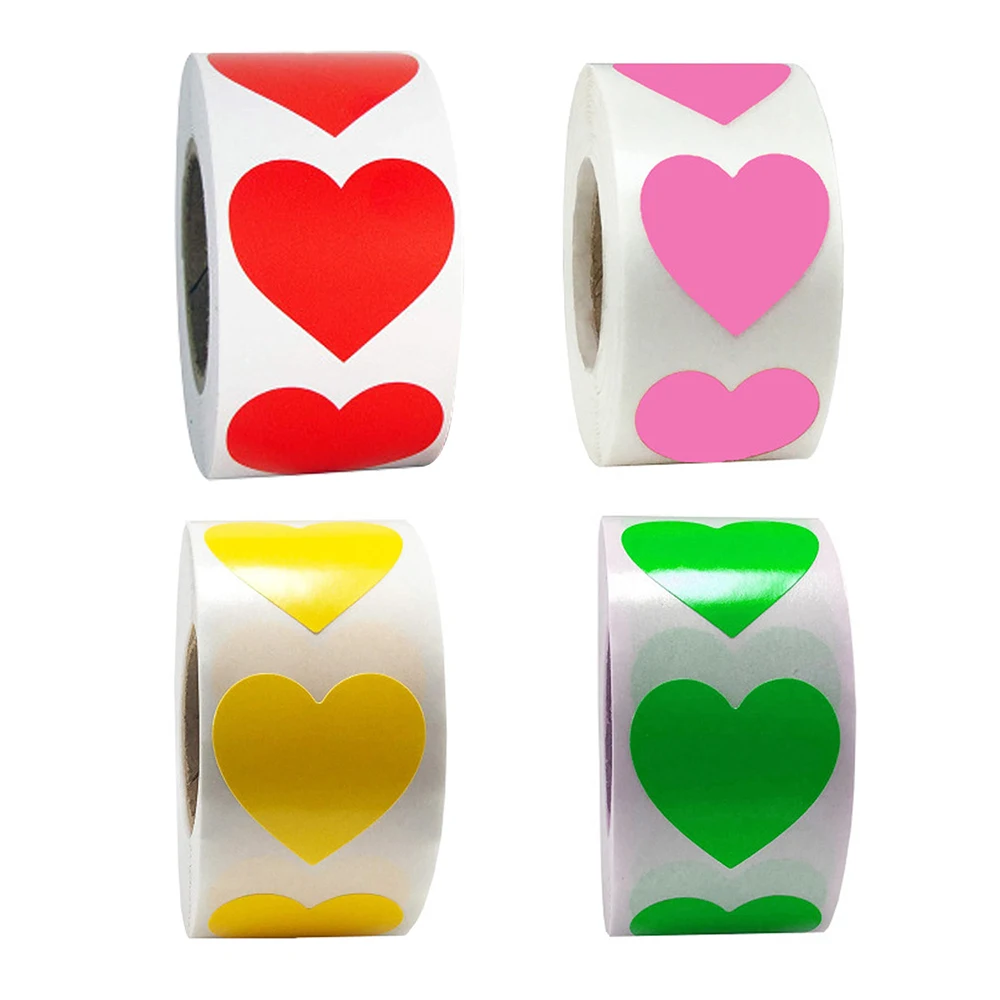 500pcs/roll Colorful Heart Circle Stickers Doodling Decals DIY Toys for