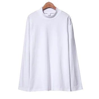 

zhijing 230 Grams Solid Color Spring Autumn Winter in High Collar Street Casual Long Sleeve Pure Cotton MEN'S T-shirt