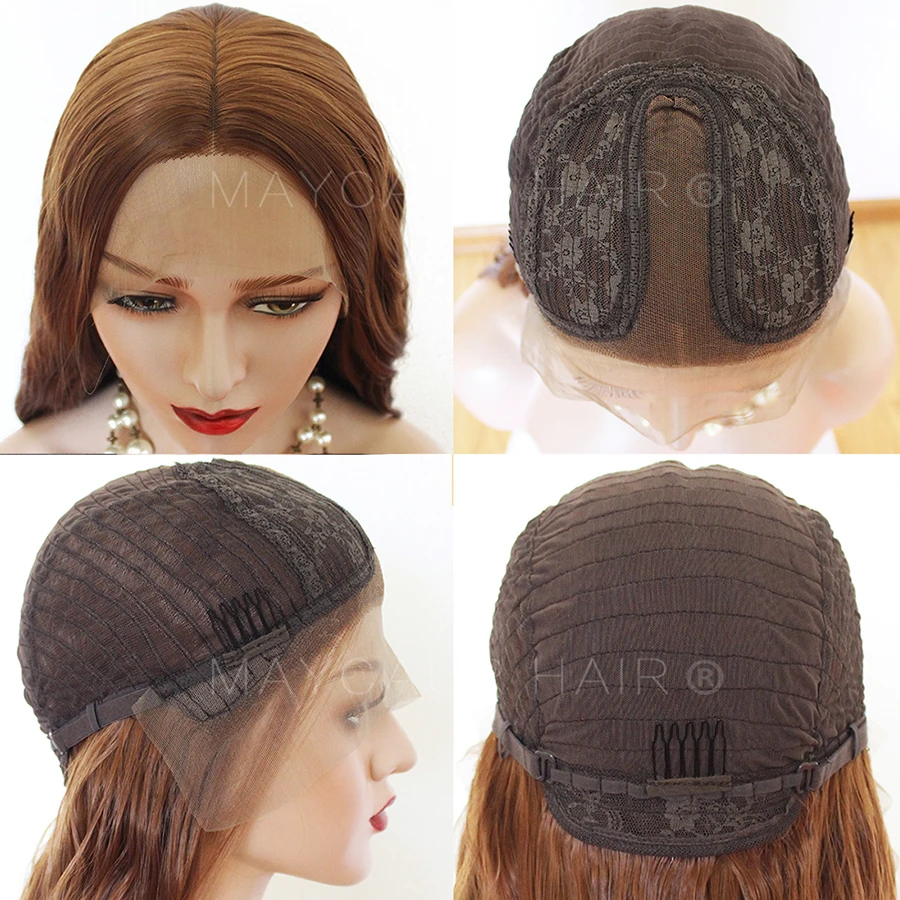 Maycaur #30B Ginger Color Wavy Synthetic Lace Front Wigs Heat Resistant Fiber Glueless Hair for Black Women (7)