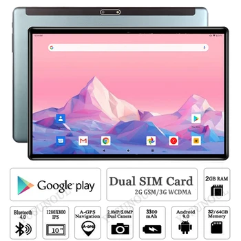 شراءمبيعات!!! كمبيوتر لوحي 10 بوصة رباعي النواة 2GB RAM 32GB ROM 1280*800 IPS بشريحتين 3G مكالمة هاتفية واي فاي أندرويد 9.0 أجهزة لوحية 10 10.1
