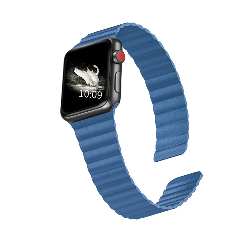Ремешок с двойной магнитной застежкой для Apple watch 44 мм 40 мм кожаный ремешок iwatch серии 4 5 3 2 42 мм 38 мм Браслет Apple watch 4 5 - Цвет ремешка: Navy