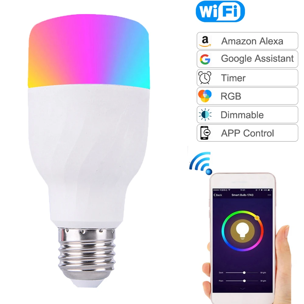 LED WIFI Smart Bulb 10W Dimmable LED Light lampWorks with Alexa Google Home Multicolor WakeUp Light - 33047746066