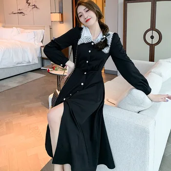 

French Elegance Elegant Skirt 2020 Early Autumn New Style WOMEN'S Dress Fashion Fold-down Collar Short-height Waist Hugging Dres