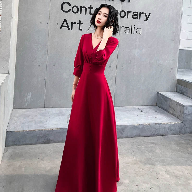 AE0141 wei yin Robe De Soiree сексуальные платья с v-образным вырезом винно-красные длинные вечерние платья для невесты элегантные вечерние платья в пол