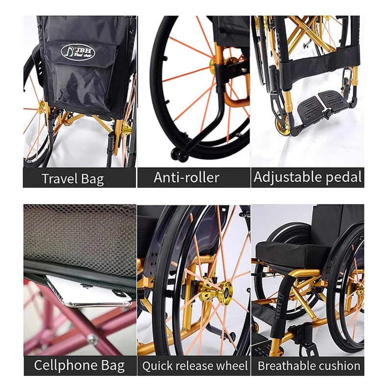 Aluminum Alloy Portable Folding Sports Wheelchair for the Elderly Disabled Light Chair High Quality and Strength electric stair climbing wheelchair